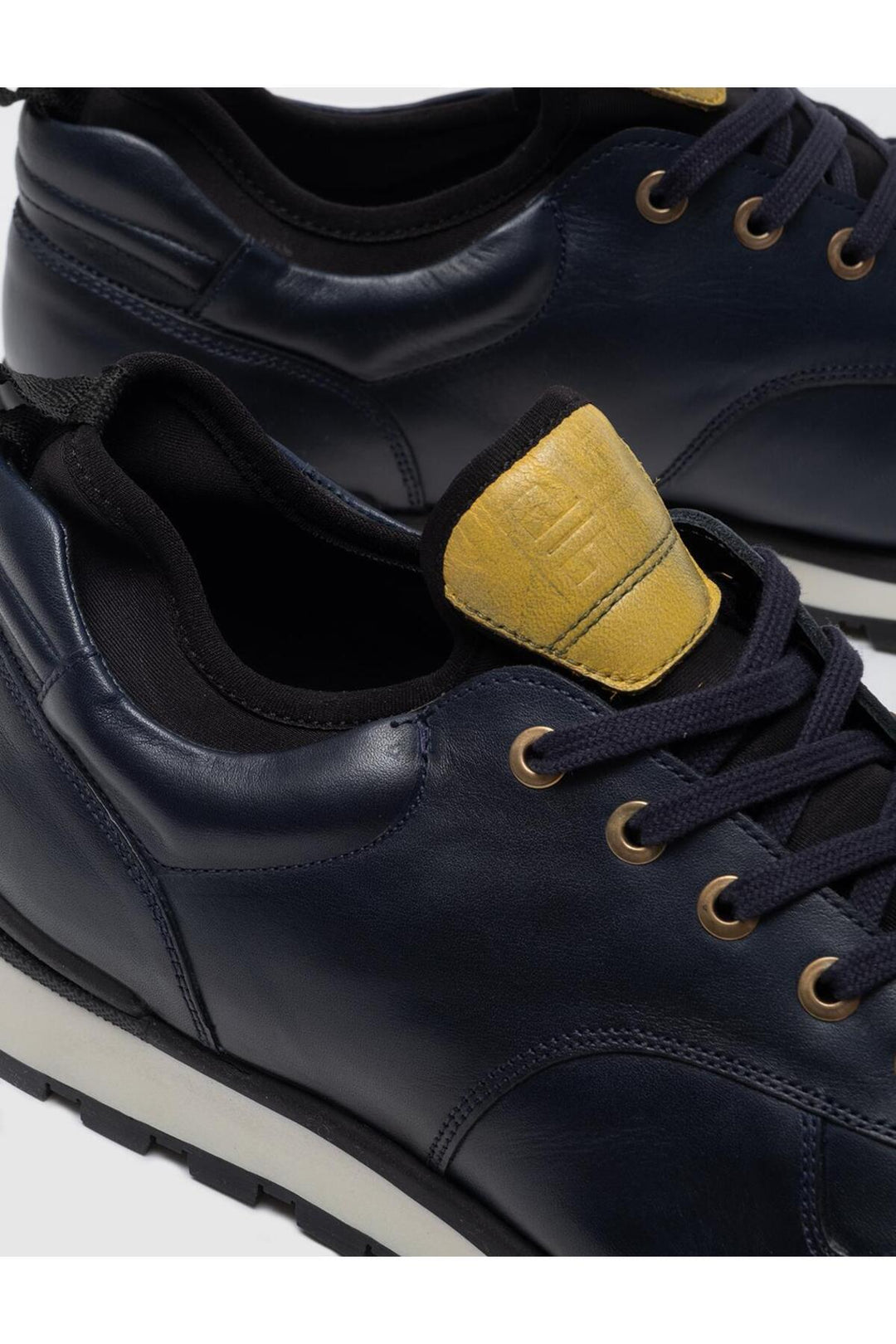 Cabani Shoes Chaussures de sport pour hommes en cuir véritable bleu marine à lacets, design spécial. - Bleu marine