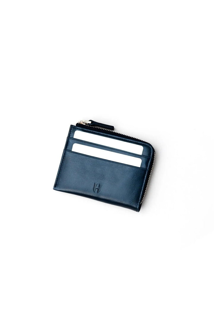 Helmbrook Porte-cartes zippé en cuir véritable pour homme avec protection RFID Seward Navy Blue