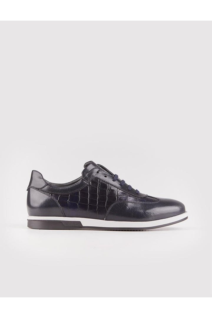 Cabani Shoes Chaussures de ville pour hommes en cuir véritable noir avec lacets et semelle en caoutchouc. - Bleu marine