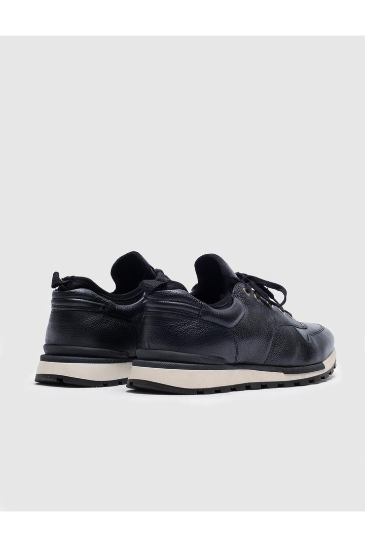 Cabani Shoes Chaussures de sport pour hommes en cuir véritable bleu marine à lacets avec détails en stretch - Camouflage bleu marine