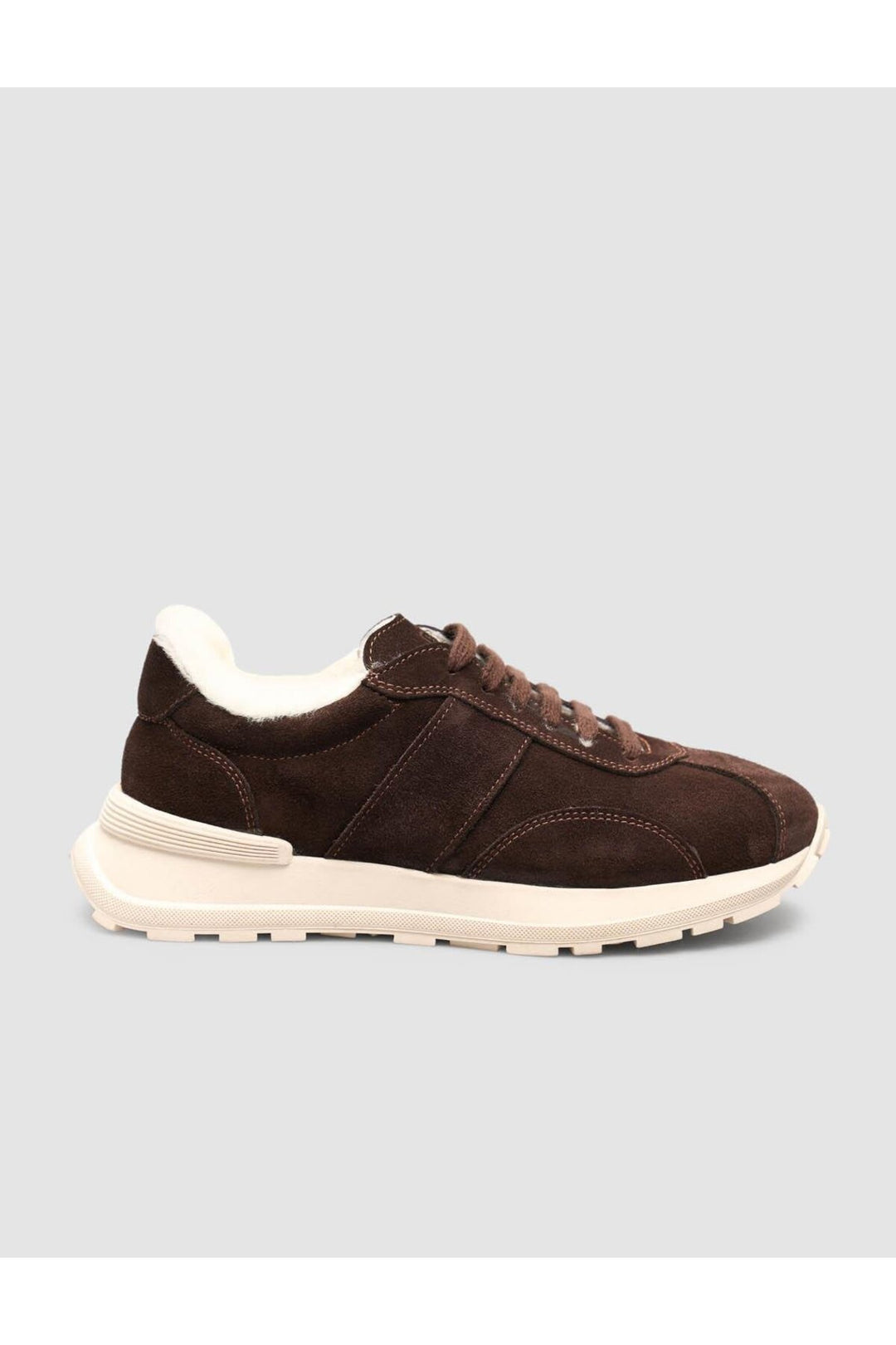 Cabani Shoes Baskets de sport pour femmes en cuir véritable 100% en daim marron avec fourrure. - Marron
