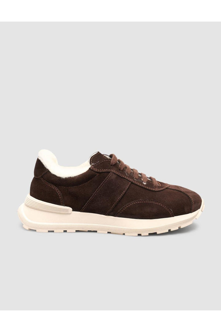 Cabani Shoes Baskets de sport pour femmes en cuir véritable 100% en daim marron avec fourrure. - Marron