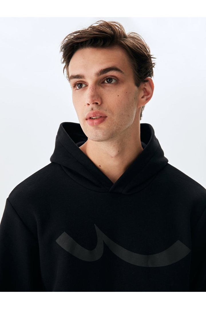 LTB Sweat-shirt noir coupe droite à capuche tendue sans fermeture éclair