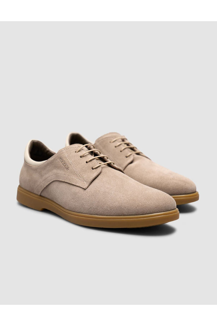 Cabani Shoes Chaussures pour hommes en cuir véritable de veau avec lacets en suède beige. - Beige