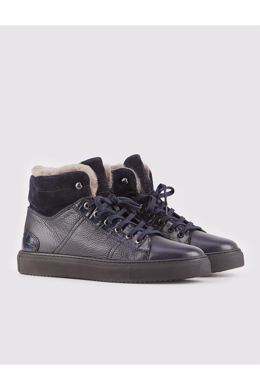 Cabani Shoes Bottines quotidiennes pour hommes en cuir véritable bleu marine avec fourrure. - Bleu marine
