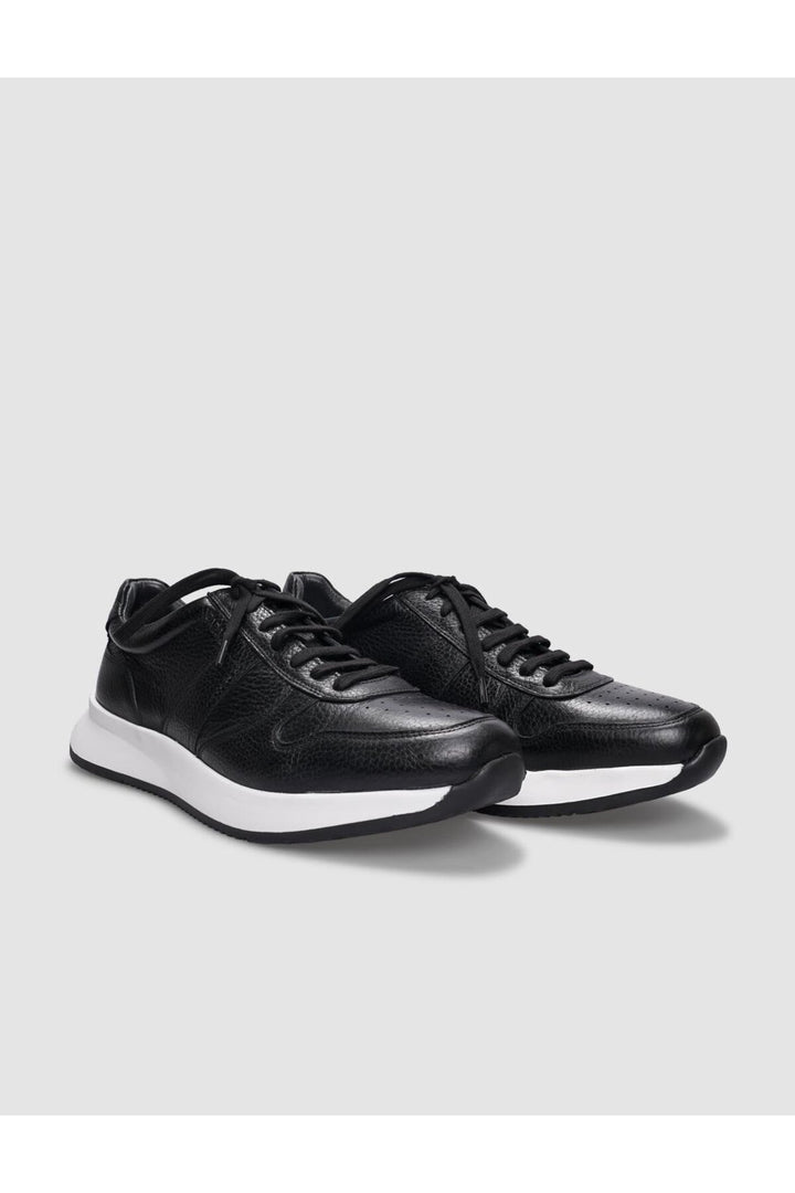 Cabani Shoes Chaussures de sport pour hommes en cuir véritable noires à lacets - Noir