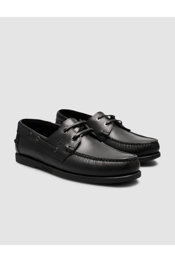 Cabani Shoes Peravia Chaussures de bateau en cuir véritable noir brillant à lacets pour tous les jours - Multicolore