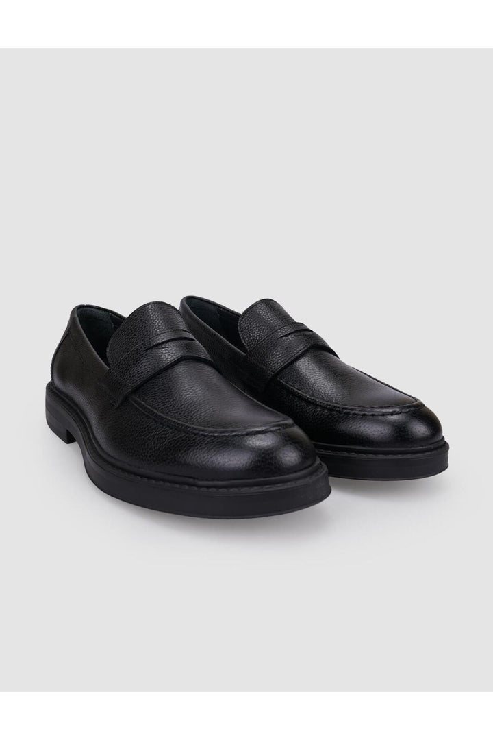 Cabani Shoes Loafer pour homme en cuir véritable noir avec détails de ceinture Villara. - Multicolore