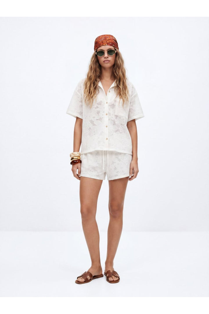 LTB Short blanc à taille élastique à motifs - Blanc