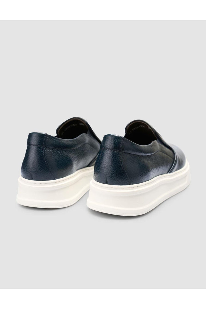 Cabani Shoes Chaussures de ville pour hommes en cuir véritable 100% Bleu marine avec détails de logo. - Bleu marine