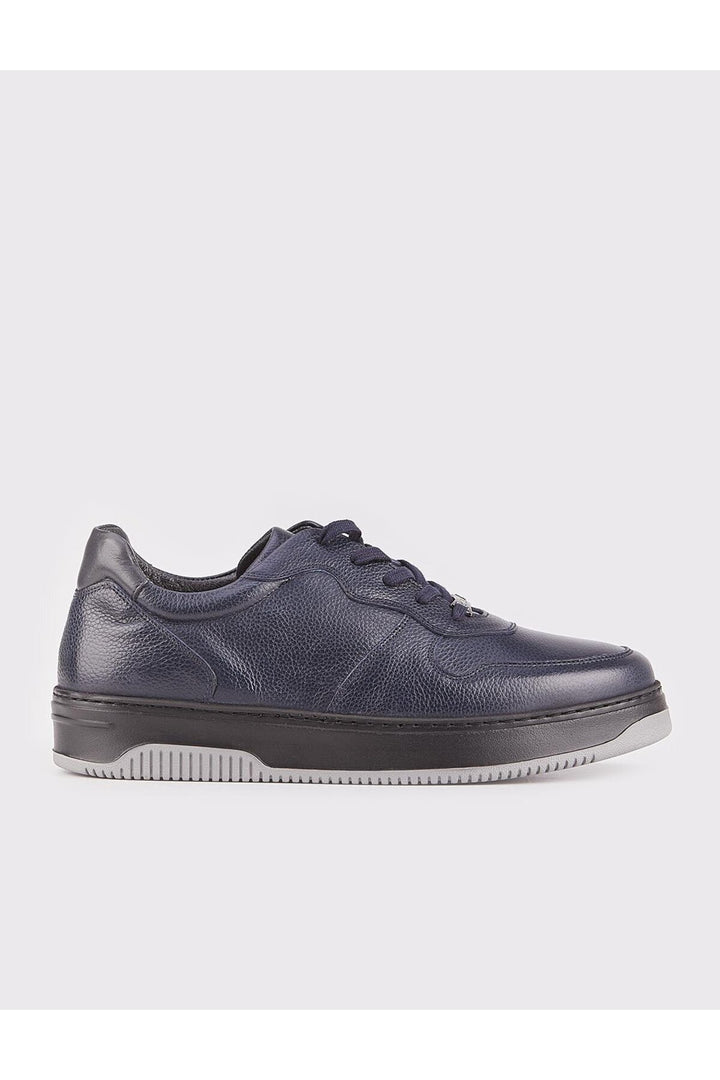 Cabani Shoes Chaussures de sport pour hommes en cuir véritable bleu marine à lacets avec semelle en caoutchouc. - Bleu marine