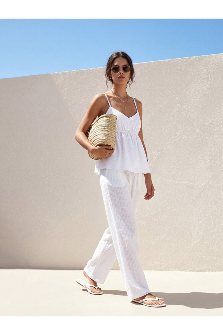 LTB Pantalon blanc à taille élastique en tissu Sile - Blanc