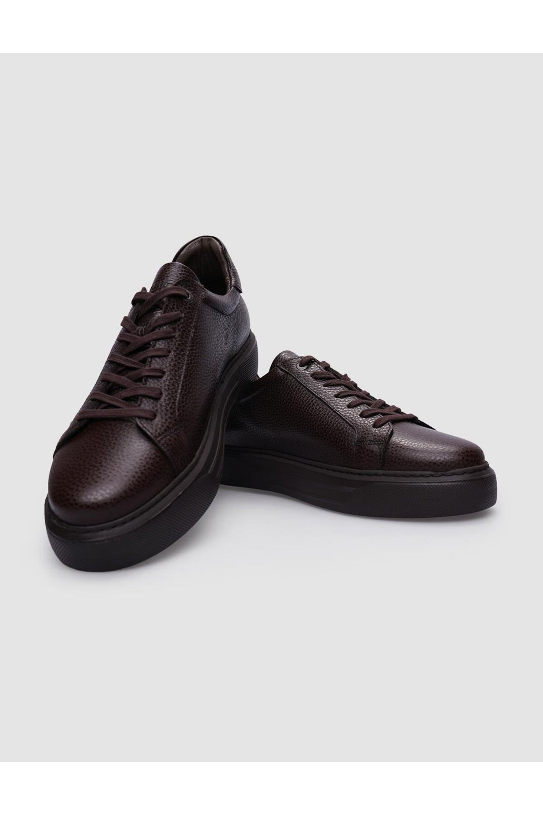 Cabani Shoes Baskets pour hommes en cuir véritable marron à lacets - Marron
