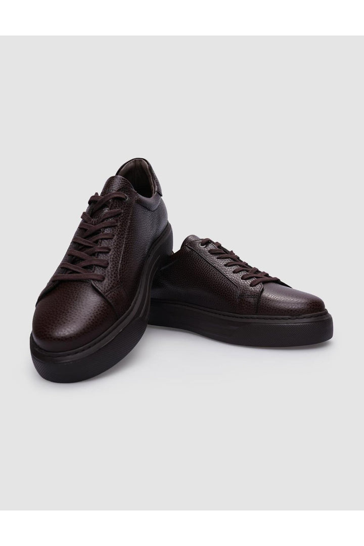 Cabani Shoes Baskets pour hommes en cuir véritable marron à lacets - Marron