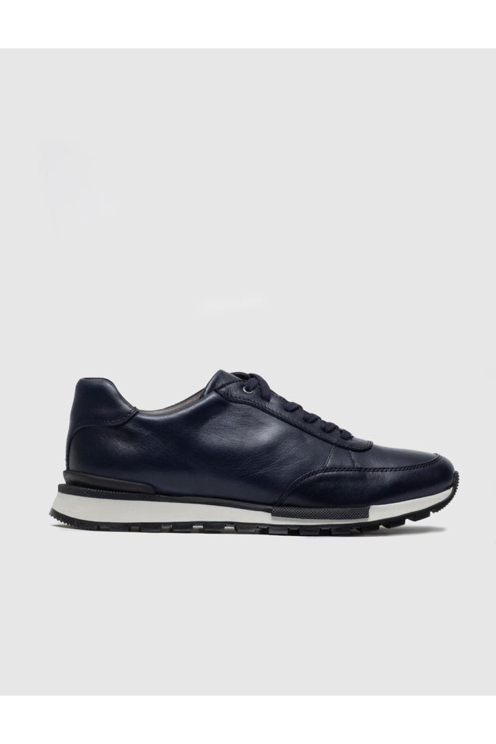 Cabani Shoes Chaussures de sport pour hommes en cuir véritable à lacets - Bleu marine