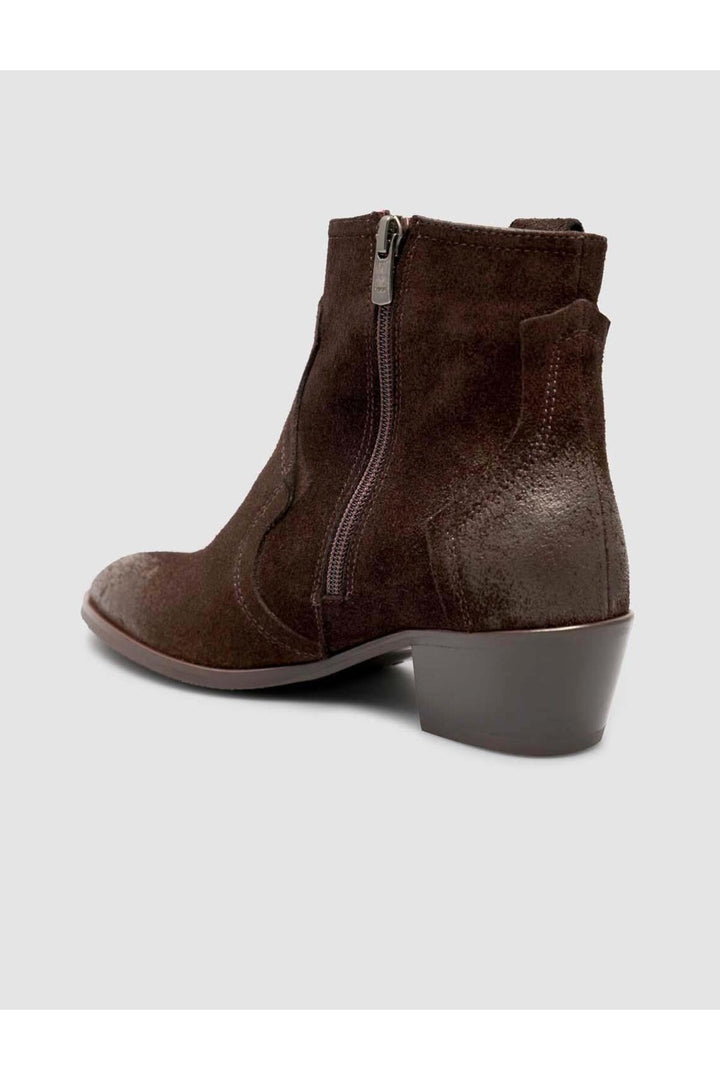 Cabani Shoes Bottines western pour femmes en cuir suédé marron à talon avec fermeture éclair - Marron