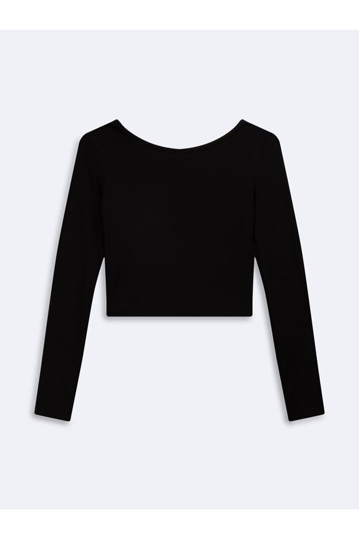 LTB Sweatshirt Noir à Col Roulé et Manches Longues Crop - Noir