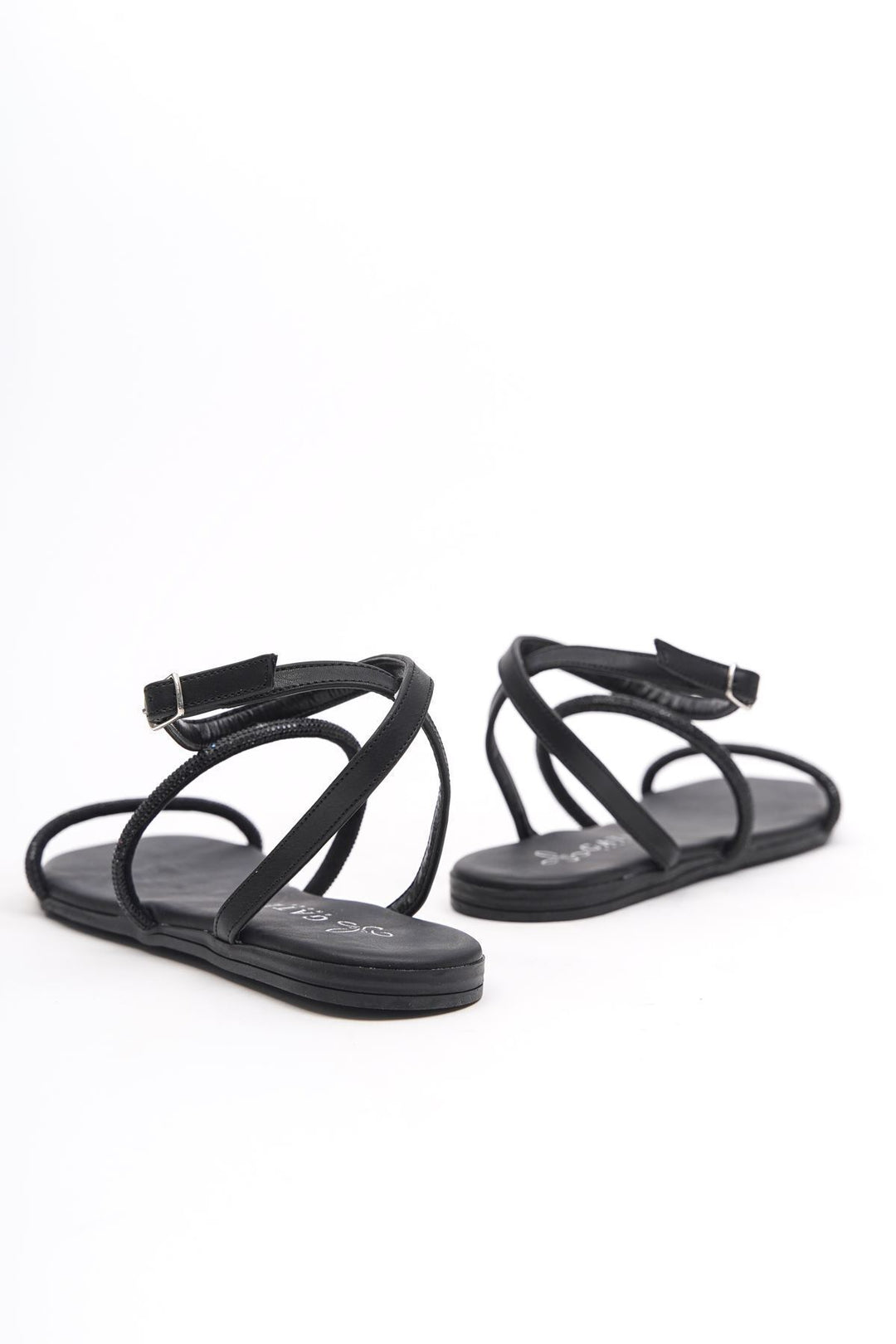 Wavelys Reta Sandale Femme Basse Été à Strass Brillant - Noir