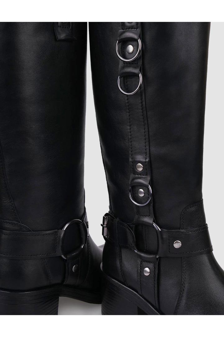 Cabani Shoes Botte femme en cuir véritable noir avec détail de boucle à 100% - Multicolore