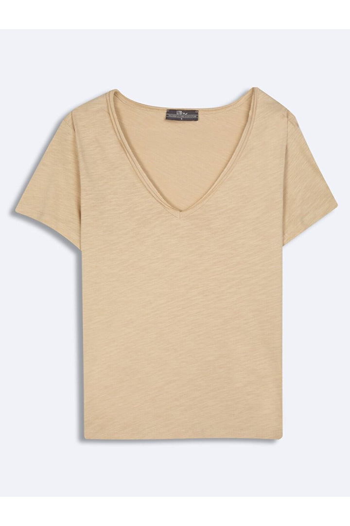 LTB T-shirt classique marron à manches courtes et col en V