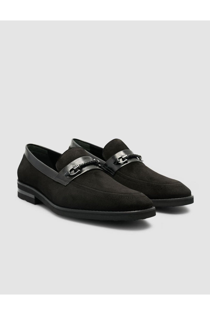 Cabani Shoes Mocassin homme en cuir suédé véritable noir avec détail de boucle. - Multicolore