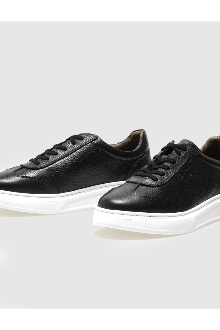 Cabani Shoes Chaussures de sport pour hommes en cuir véritable noires à lacets - Noir