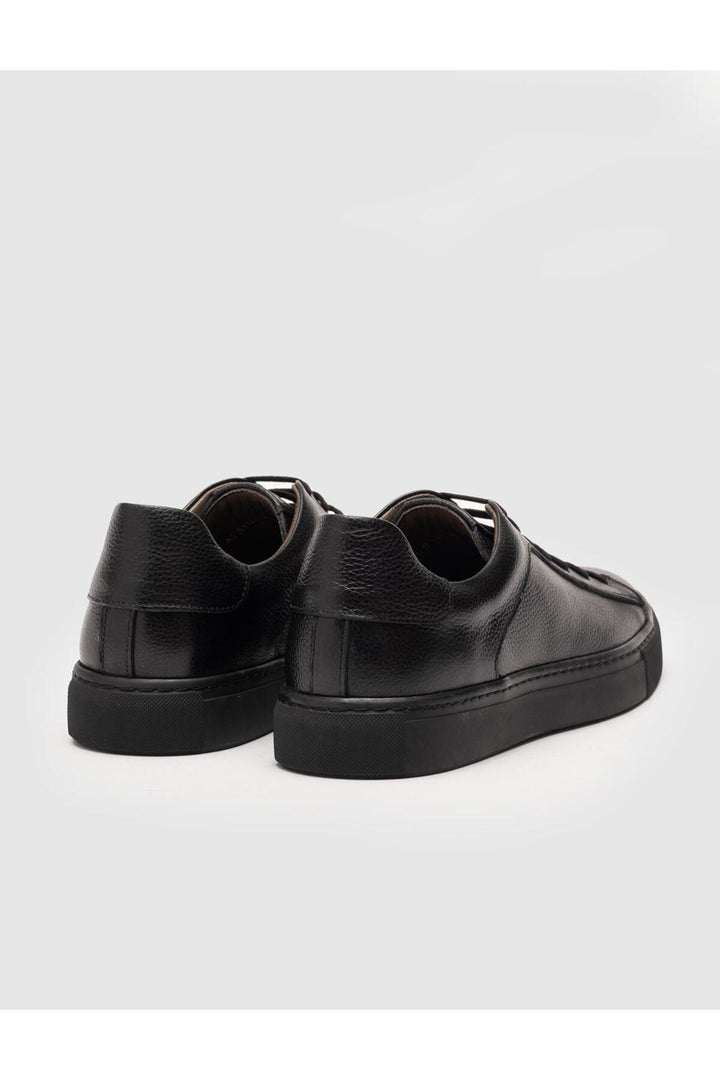 Cabani Shoes Chaussures de sport pour hommes en cuir véritable noires à lacets - Noir