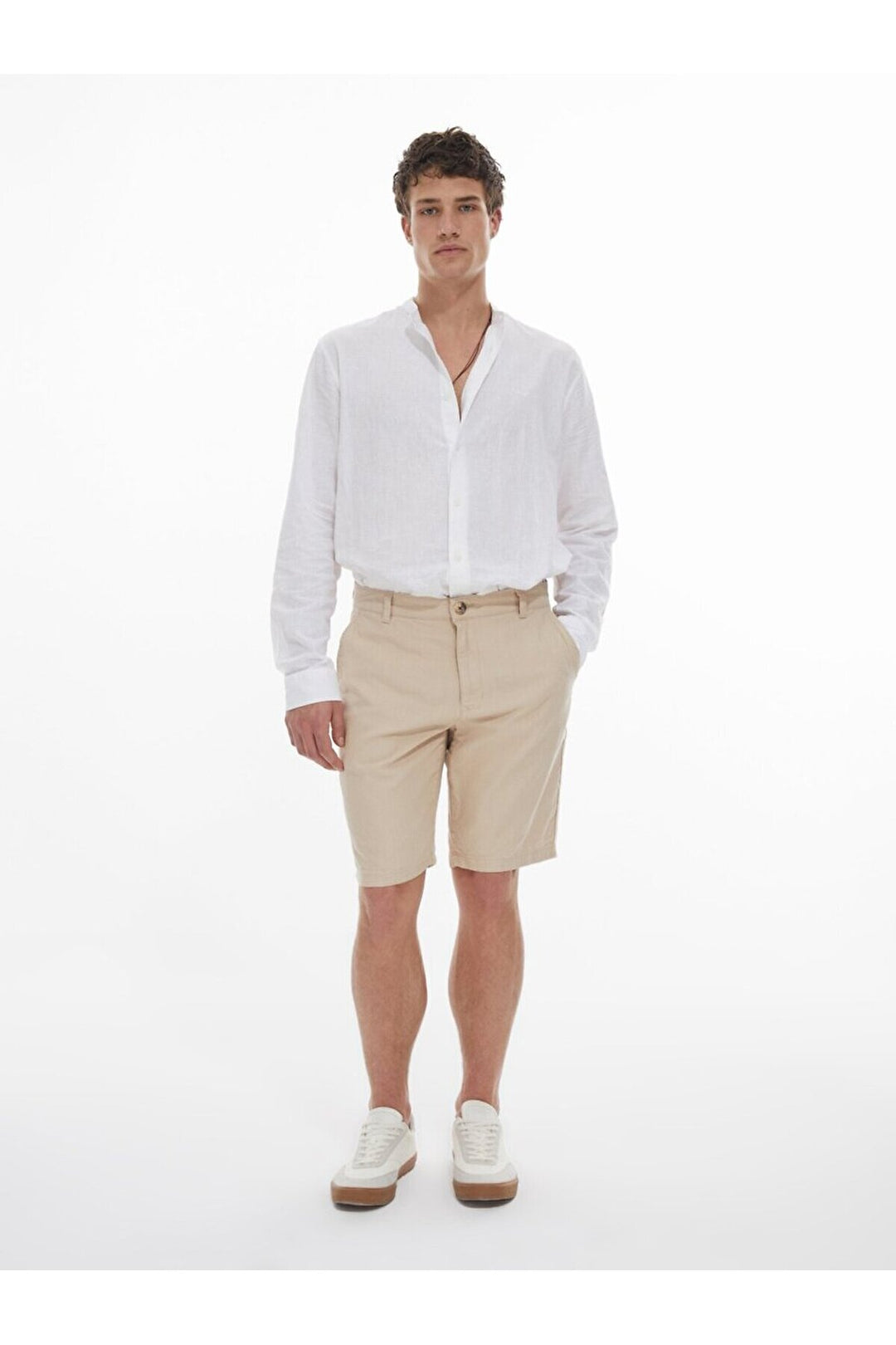 LTB Short midi beige classique aspect lin