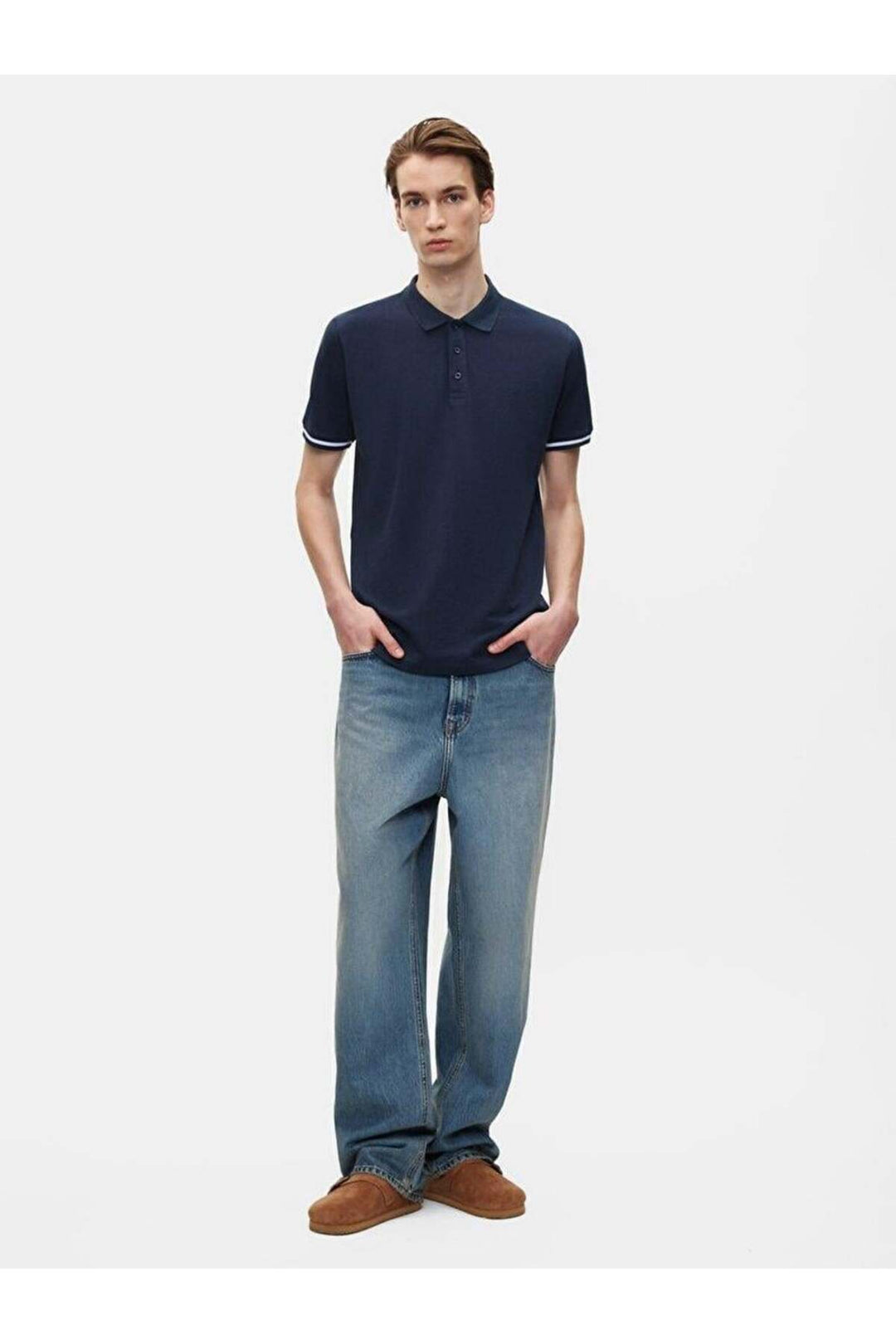 LTB T-shirt bleu marine à manches courtes avec col polo pressé
