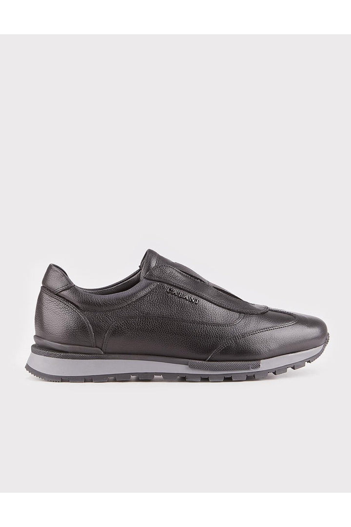 Cabani Shoes Chaussures de sport pour hommes en cuir véritable noir avec fourrure, sans lacets. - Noir
