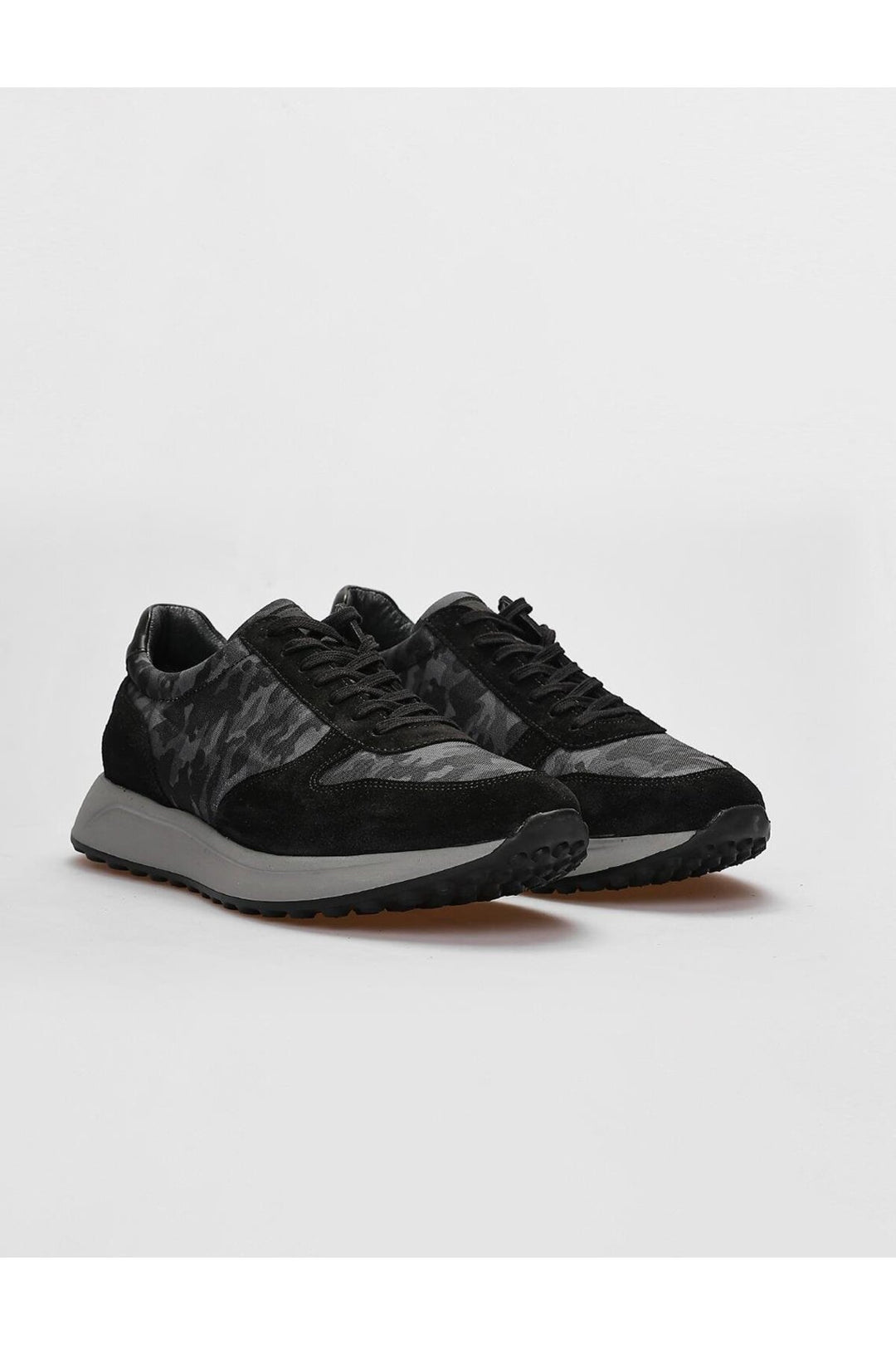 Cabani Shoes Chaussures de sport pour hommes en cuir véritable noir camouflage avec lacets - Noir
