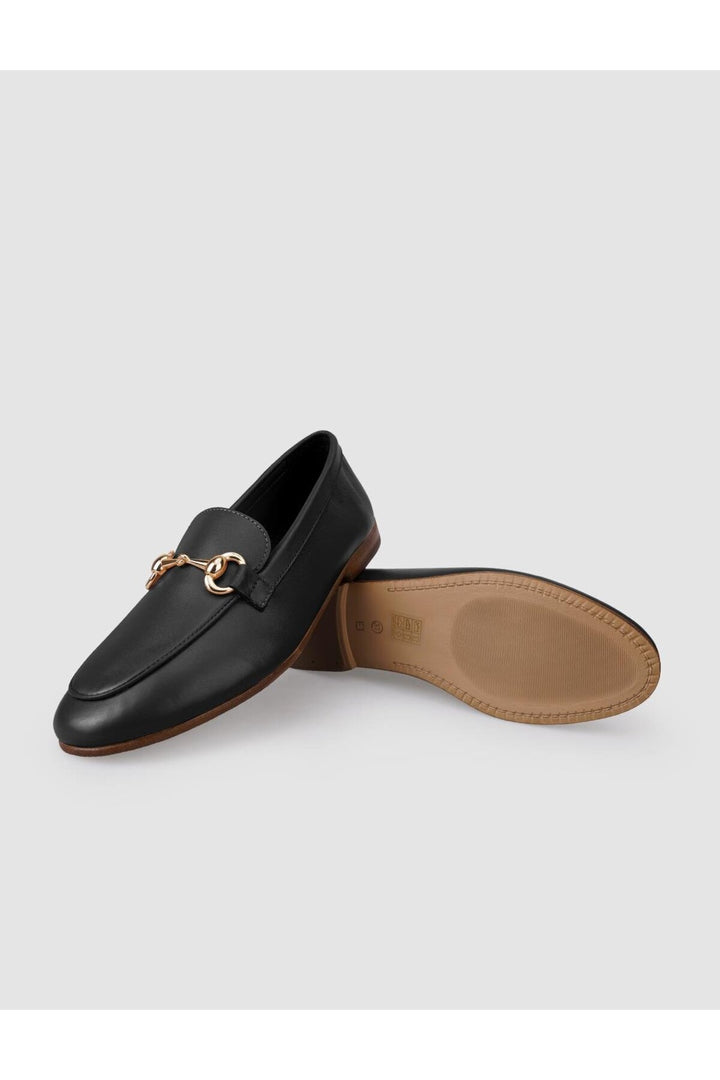 Cabani Shoes %100 Cuir Véritable Mocassins Femme à Boucle Noire - Noir