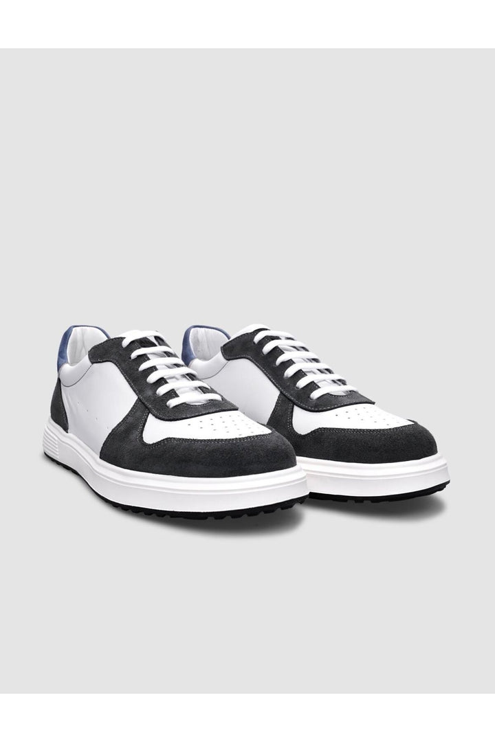 Cabani Shoes Chaussures pour hommes en cuir véritable 100% blanc-gris en suède avec lacets. - Blanc