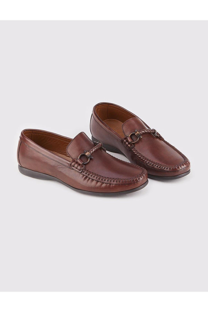 Cabani Shoes Chaussures Loafer pour hommes en cuir véritable marron avec détail de boucle - Marron