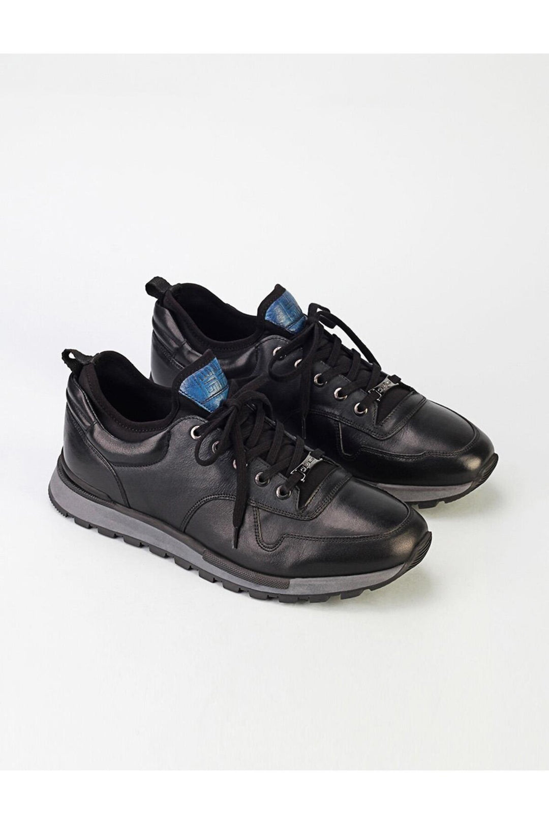 Cabani Shoes Chaussures de sport pour hommes en cuir véritable, noires, à lacets, avec semelle en gel. - Noir