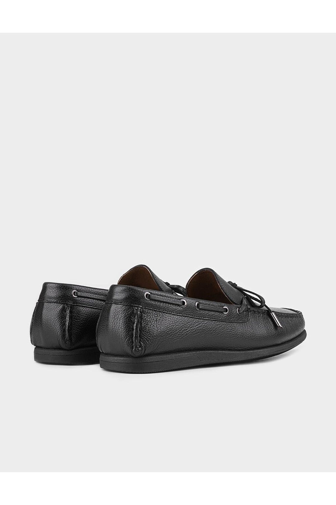 Cabani Shoes Linala Chaussures bateau décontractées noires en cuir véritable avec détails en lacets pour hommes - Noir