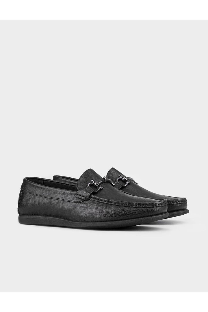 Cabani Shoes Chaussures de ville pour hommes en cuir véritable avec accessoire de boucle noire. - Noir