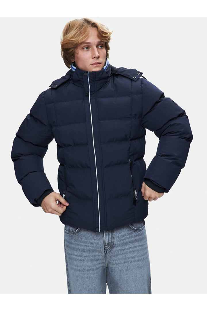 LTB Manteau à capuche gonflable bleu marine à manches longues