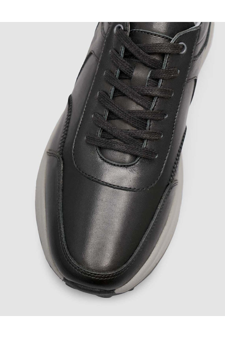 Cabani Shoes %100 Cuir véritable Baskets noires pour hommes à lacets - Noir