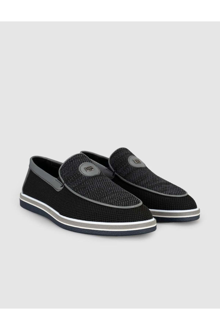 Cabani Shoes Mocassins noirs pour hommes avec détails en tricot - Multicolore