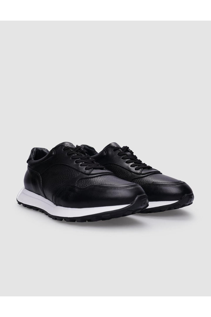 Cabani Shoes Chaussures de sport pour hommes en cuir véritable noir à lacets 100% - Noir