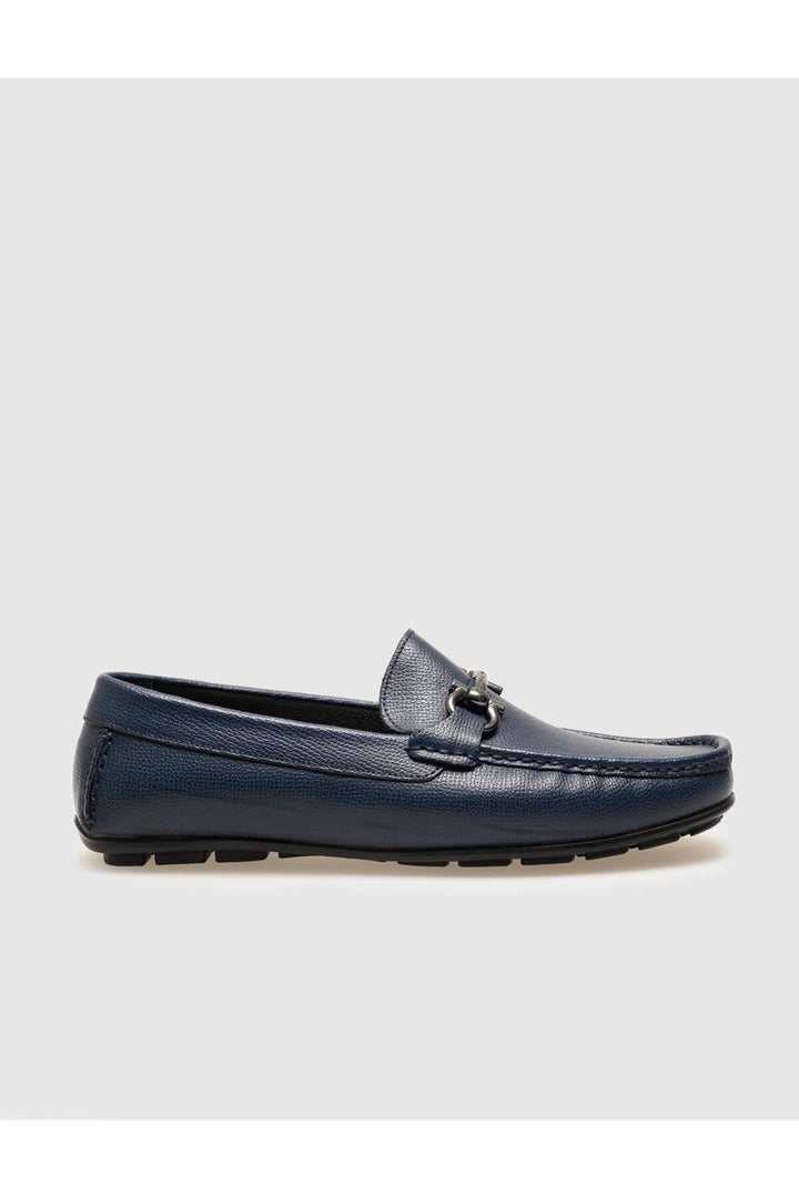 Cabani Shoes Chaussures Loafer pour Homme en Cuir Véritable Bleu marine avec Accessoires Métalliques - Bleu marine