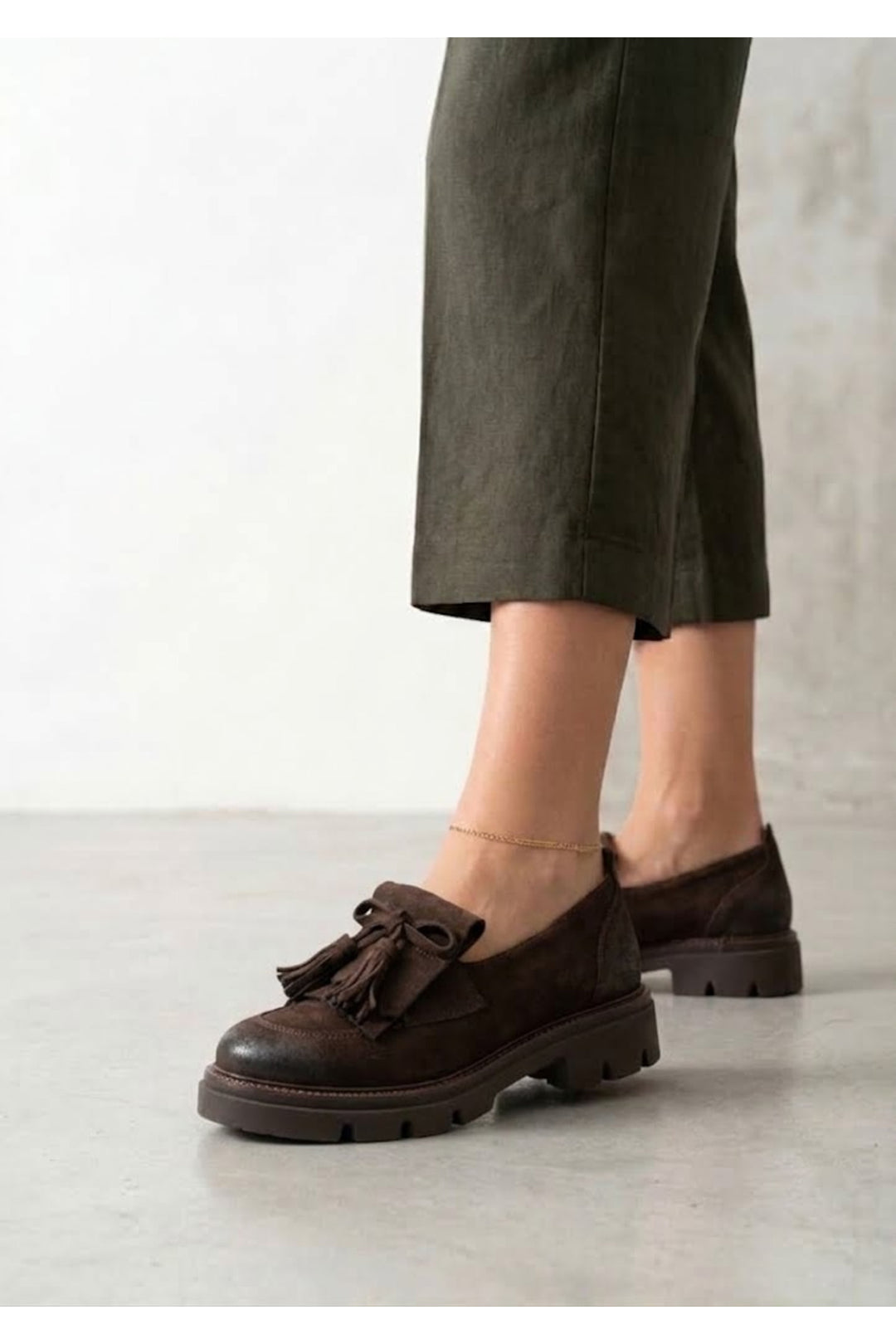 Wavelys ELCHE Mocassin élégant en cuir suédé véritable marron avec effet de brûlure spécial - Marron