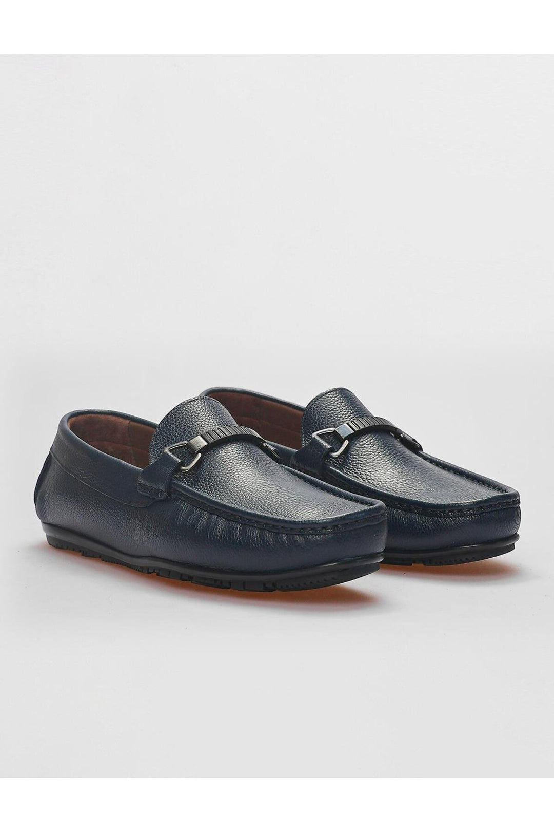 Cabani Shoes Mocassins pour hommes en cuir véritable avec détail de boucle bleu marine. - Bleu marine