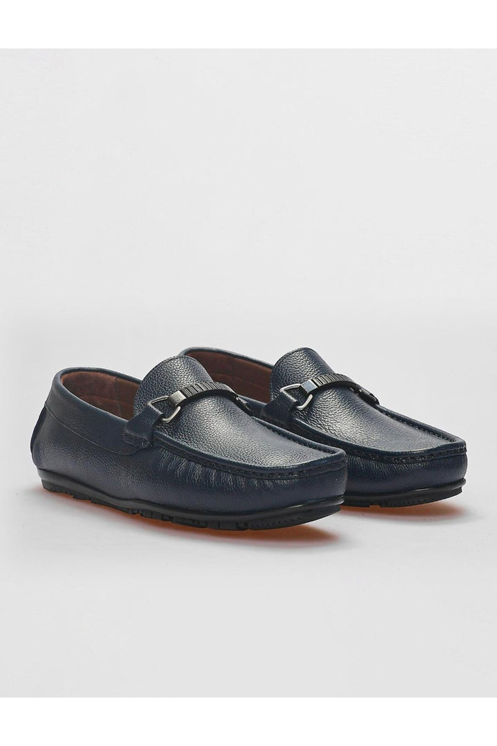 Cabani Shoes Mocassins pour hommes en cuir véritable avec détail de boucle bleu marine. - Bleu marine