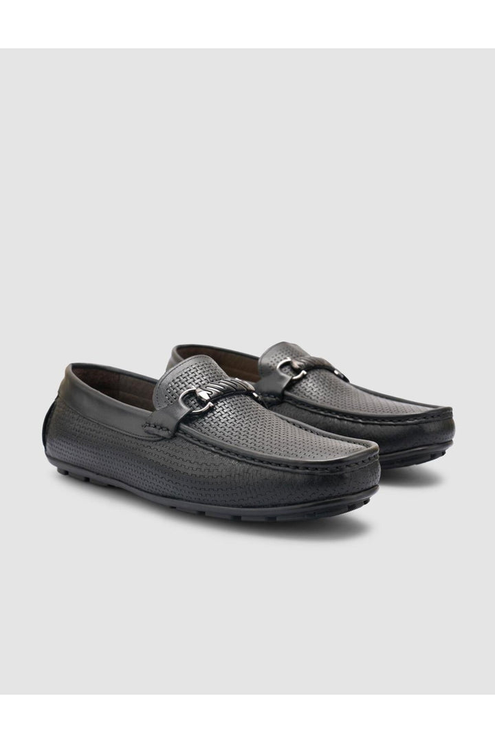 Cabani Shoes %100 Cuir véritable Mocassins pour hommes à boucle noire - Noir