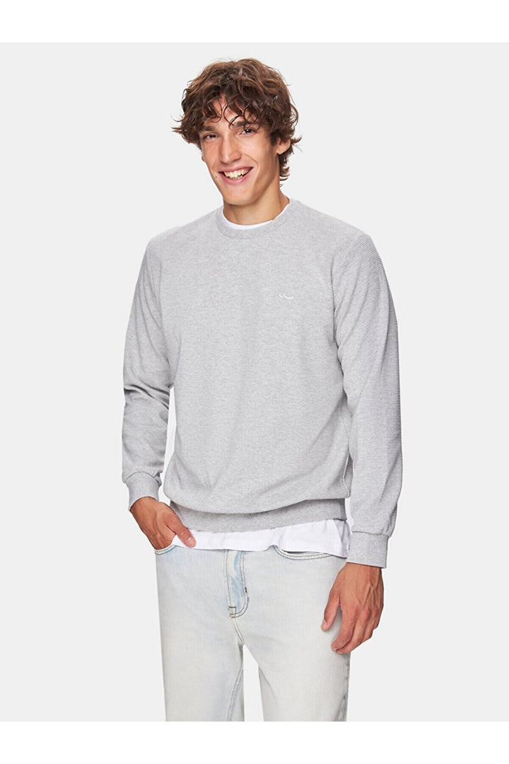 LTB Sweat-shirt gris à manches longues avec encolure en O