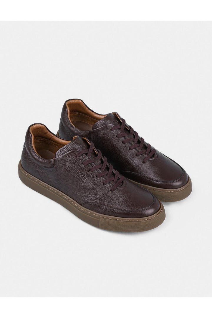 Cabani Shoes Chaussures de sport pour hommes en cuir véritable marron avec lacets et semelle en caoutchouc. - Marron
