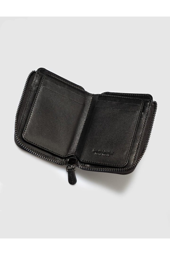 Cabani Shoes Portefeuille femme en cuir véritable noir avec fermeture éclair - Noir