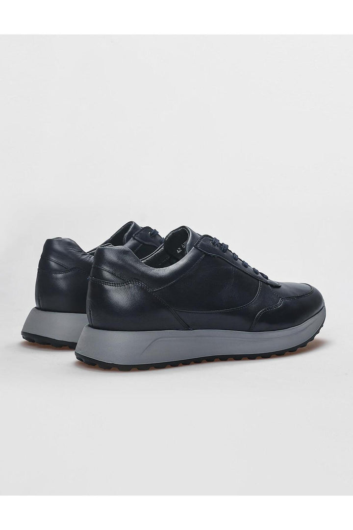 Cabani Shoes Chaussures de sport pour hommes en cuir véritable bleu marine à lacets - Bleu marine